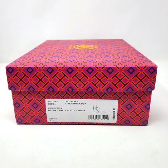 Tory Burch Brooke Ankle Suede Bootie Boots River Rock Brown 78894 Size US 7.5 - Picture 11 of 11